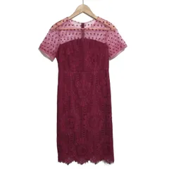 ダイアグラム ワンピース サイズ36 S レディース - ピンクパープル×ピンクベージュ クルーネック/半袖/ひざ丈/レース/花柄/ドット柄