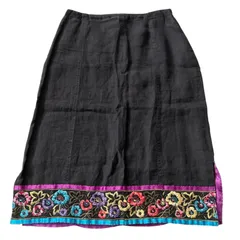 ETRO エトロ 大きいサイズ44 ブラック リネンスカート 刺繍 花柄 エンブロイダリー Lサイズ