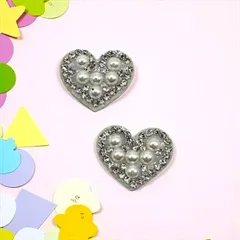 ハートパーツ 2個セット パール&ストーン付き フェルト生地 約2cm ハンドメイド 手芸材料 装飾パーツ ヘアアクセサリー pt-2954