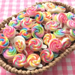 【737】100個 デコパーツ ミニチュア キャンディ 棒付き ミックス まとめ売り