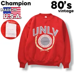 【希少】 80s ヴィンテージ USA製 チャンピオン Champion ULNV ネバダ大学 ラスベガス校 カレッジ プリント 発泡 前V ガゼット スウェット トレーナー クルーネック 裏起毛 L レッド メンズ