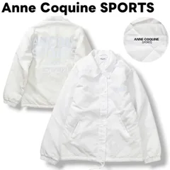【極暖】 アンコキーヌ スポーツ Anne Coquine SPORTS ロゴ プリント ナイロン コーチ ジャケット 裏地 中綿 キルティング L ホワイト デザイナーズ シティールック レディース ♪