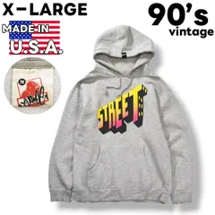 【入手困難】 90s ヴィンテージ 旧タグ USA製 エクストララージ X－LARGE グラフィック プリント スウェット パーカー フーディー トレーナー 裏起毛 M グレー ストリート カジュアル ウェア メンズ