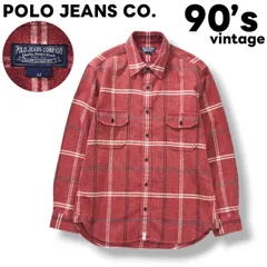 【定番】 90s ヴィンテージ ポロ ジーンズ POLO JEANS CO. 長袖 ネルシャツ ダブルポケット ラウンドヘム M チェック柄 ワインレッド アメリカン カジュアル ウェア メンズ