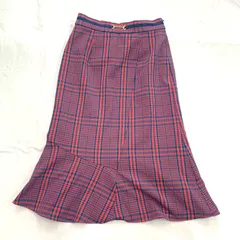 index インデックス／チェック柄 フレアスカート M 上品 ピンク系×ネイビー系 ベルト装飾付き きれいめ 通勤 体型カバー