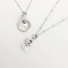 SUS316リングホルダーネックレス[Diamond shine/Silver]ハーキマーダイヤモンド 指輪ネックレス サージカルステンレス 金属アレ 結婚指輪 婚約指輪 ペアリング パートナーリング