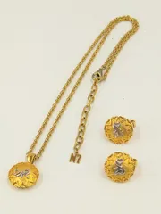 ニナリッチ/NINA RICCI ロゴ＋ラウンドモチーフ　ゴールドカラーネックレス＆イヤリングセット　ビンテージ　中古美品