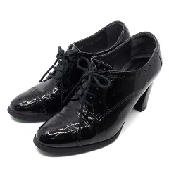 ダイアナ DIANA エナメル レースアップ ブーティ チャンキーヒール 27340 ブラック 黒 23.5cm