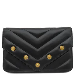 シャネル CHANEL チェーンウォレット シェブロン Vステッチ レザー ラムスキン ブラック ゴールド金具 チェーンショルダー CCボタン 黒  26****** 【箱】【中古】
