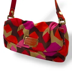 極美品　希少　MARC by MARC JACOBS マークジェイコブス　ワンショルダーバッグ　アクセサリーポーチ ロゴプレート　ナイロン　マルチカラー　ピンク　赤　レッド　茶　ブラウン