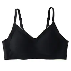 ノンワイヤー レディース ブラジャー シームレス バイカラー 自然な丸胸 さらさら素材 快適 伸縮性 調整ホック ズレにくい ストレスフリー 大きいサイズ as-025