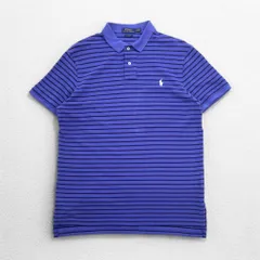 POLO RALPH LAUREN カスタムフィット ボーダー ポロシャツ XL CUSTOM FIT ブルー 鹿の子 スモールポニー刺繍