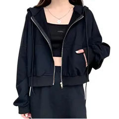 へそ出し 長袖 スウェット トップス フード 無地 レディース アウター 薄め パーカー 韓国 服 ショート丈 カジュアル 春 [レグエイト] 秋 冬