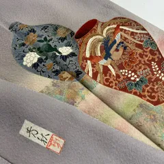 作家物 付下げ 壺に鳳凰 花唐草 箔押し 紋無し 訪問着 正絹 着物 MK-1628