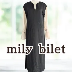 UESD mily bilet シアー袖ドッキングキャンディースリーブVネックワンピース ブラック Ｍサイズ 長袖 レディース ミウィビレット