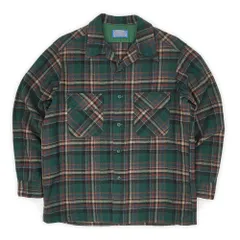 ペンドルトン PENDLETON 美品 70s 70年代 オープンカラー ウールシャツ ボードシャツ 開襟 MADE IN USA アメリカ製 ヴィンテージ 古着 メンズ シャツ グリーン系 チェック柄 L【中古】