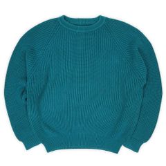 エディーバウアー Eddie Bauer 90s 90年代 コットンリブニット 黒タグ 無地 畔編み USA ヴィンテージ アメリカ 古着 メンズ ニット セーター ブルーグリーン L【中古】