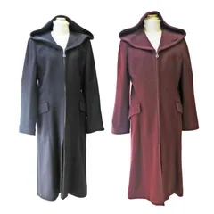 新品　out87 ロングコート 定価5.9万円　ウール　フード付き　秋冬　黒　ボルドー　9号　M　美ライン　SANYO　ソレイユ　レディースファッション