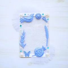 硬質カードケース　デコレーション　レジン　アイボリー　ブルー　鳥　Ｂ７　推し活　トレカケース