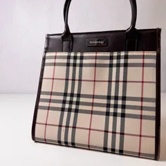 ✨Cランク　 BURBERRY　Nova Check　Handbag　Leather　Canvas　Logo Plate　「60EL」