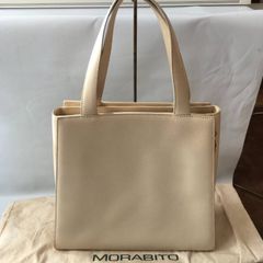 美品✨MORABITO モラビト・ハンドバッグ レザー 無地 アイボリー系