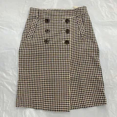 OLD ENGLAND【シルク100％・日本製】タイトスカート／チェック柄／ブラック系／上品クラシック／美品のサムネイル