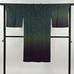 【美品】道行 身丈116cm 裄丈64.5cm M 和装コート 角衿 リバーシブル 地紋 ぼかし 深緑 正絹 名品 【中古】