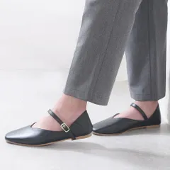 [スムースブラック]パンプス フラットシューズ ストラップ スクエアトゥ Vカット ローヒール ぺたんこ 痛くない 柔らかい 疲れない 歩きやすい フォーマル オフィス 仕事 通勤 立ち仕事 冠婚葬祭 結婚式 4L 黒 おしゃれ k59-38501