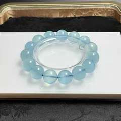 夢色 EU製★ブルーアクアマリン★パワーストーン ブレスレット 天然石B 原石 綺麗 お守り プレゼント 14.4-14.8mm  ZZ1747