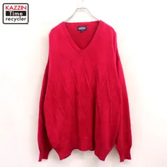 90s USA製 vintage LANDS' END Vネック コットン ニットセーター メンズ 表記Lサイズ