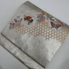 名古屋帯 唐織 引箔 金彩 鳥に花柄 九寸 正絹 着物 MA-1538