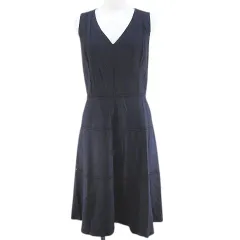 セオリー Theory ノースリーブ ワンピース 膝丈 フレア 0 紺系 ネイビー Vネック レース 裏地