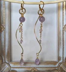 ラベンダーアメジストとローズクォーツとピンクアメジスト2wayフレンチフックピアス  NO. 115