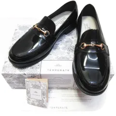 TEMPERATE テンパレイト レインシューズ ローファーモデル ホースビット 防水  通勤 通学 24.5cm  4０サイズ  ブラック 黒 箱付き レディース 427LF