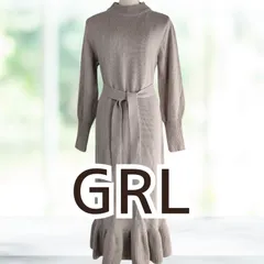 USED GRL ウエストリボンニットワンピース ベージュ Ｓサイズ 長袖 レディース グレイル