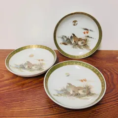 金彩 鶉図小皿 3枚セット（美濃・瀬戸系）うずら　鳥柄小皿　明治〜大正　蚤の市　｜　雑貨屋えこわっか