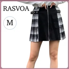 RASVOA チェックプリーツスカート ミニスカート M 秋冬ブラック ラスボア レディース 台形 ジップスカート