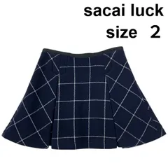 ◆ サカイラック sacai luck ミニスカート チェック柄 フレア ネイビー 白 ウール 2 M レディース S5X535のサムネイル