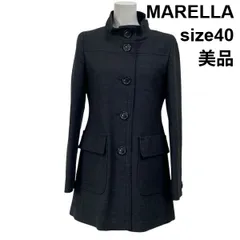 ◆ 美品 マレーラ MARELLA スタンドカラーコート 長袖 ミドル丈 Aライン ジャケット グレー ウール混 40 L 11号 レディース S5X560