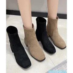 ショートブーツ レディース ブーティ 韓国風 太ヒール サイドゴア 秋冬 美脚676