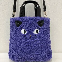 6708　ANNA SUI　ANNASUI　アナスイ　ティティ　ファー　2way　バッグ　ショルダーバッグ　ハンドバッグ　ネコ　ねこ　猫　キャット　もこもこ　ふわふわ　ブラック　パープル　黒　紫　エナメル　レディース