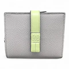 未使用品 LOEWE ロエベ コンパクト ジップ ウォレット アナグラム 二つ折り財布 ソフトグレインカーフ レザー C660Z41X01 グレー ライトグリーン コンパクトウォレット ミニウォレット 美品 Sランク 中古 鑑定済 ロエベ財布