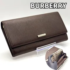 【静かに品格を宿す】　BURBERRY バーバリー　長財布 がま口 ノバチェック 型押しレザー シルバー金具 内側総柄 メンズ　ブラウン