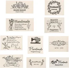 Studio Curtain ハンドメイド布タグ 100枚セット 10種x10枚 英字入り コットン 北欧風 ミックスアソート (オフホワイト)