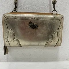 6712　ANNASUI　ANNA SUI　アナスイ　お財布ショルダー　ショルダーバッグ　ゴールド　長財布　ローズ　バラ　薔薇　バタフライ　パピヨン　蝶々　レディース