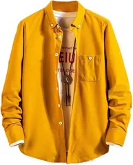 aspersio アスペルシオ アメカジ デザイン 長袖 ボタンダウン シャツ お洒落 トップス メンズ 襟付き カジュアルシャツ ビッグシルエット 通勤 オーバー 胸ポケット オーバーサイズ やわらか (クロムイエロー,  2XL)
