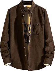 aspersio アスペルシオ アメカジ デザイン 長袖 ボタンダウン シャツ お洒落 トップス メンズ 襟付き カジュアルシャツ ビッグシルエット 通勤 オーバー 胸ポケット オーバーサイズ やわらか (セピアブラウン,  XL)