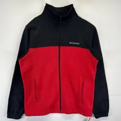 古着 コロンビア Columbia フリースジャケット フルジップ ワンポイントロゴ刺繍 ドローコード アウトドア L  レッド メンズ