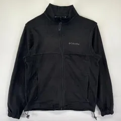 古着 コロンビア Columbia フリースジャケット フルジップ ワンポイントロゴ刺繍 アウトドア ドローコード M  ブラック メンズ