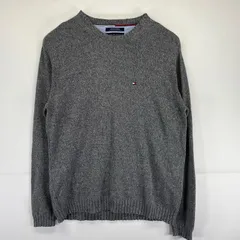 古着 トミーヒルフィガー TOMMY HILFIGER ニット 大きいサイズ クルーネック ワンポイントロゴ刺繍  XL  グレー系 メンズ
